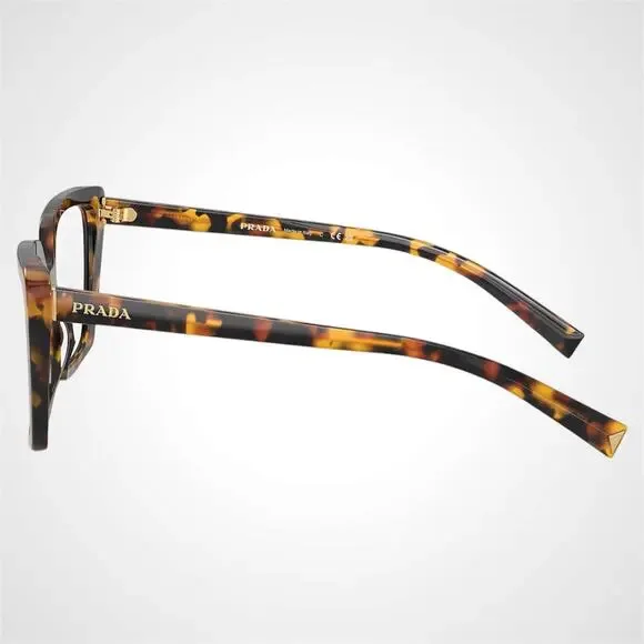 CLASSY New PRADA Eyeglasses Brown Havana Square Gold Logo 53mm w/ Case - Picture 3 of 6